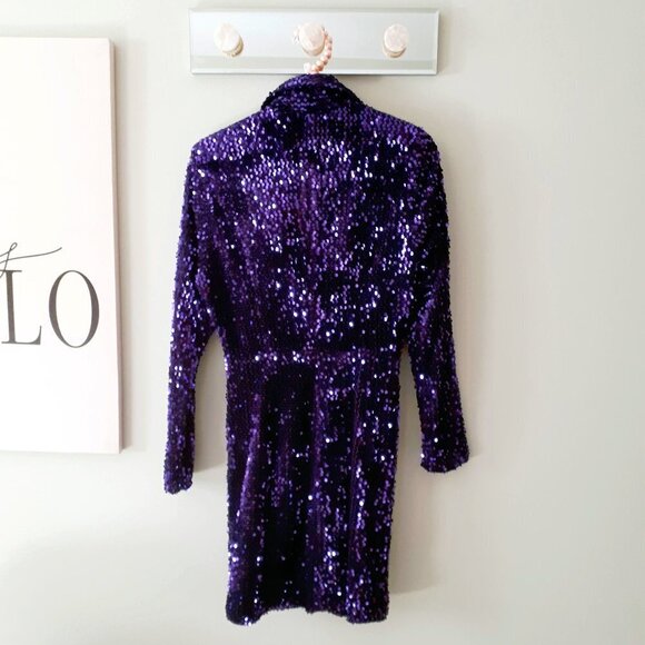 NWT Zara purple crushed velvet-like sequin blazer long sleeve short dress, S - Picture 14 of 15